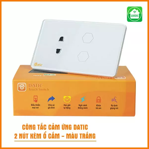 Công Tắc Cảm Ứng Datic – 2 Nút Cảm Ứng + 1 Ổ Cắm- Hàng Chính hãng