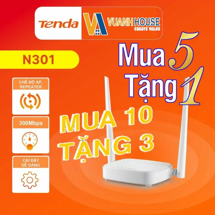 Tenda Thiết bị phát Wifi N301 Chuẩn N 300Mbps - Hãng phân phối chính thức