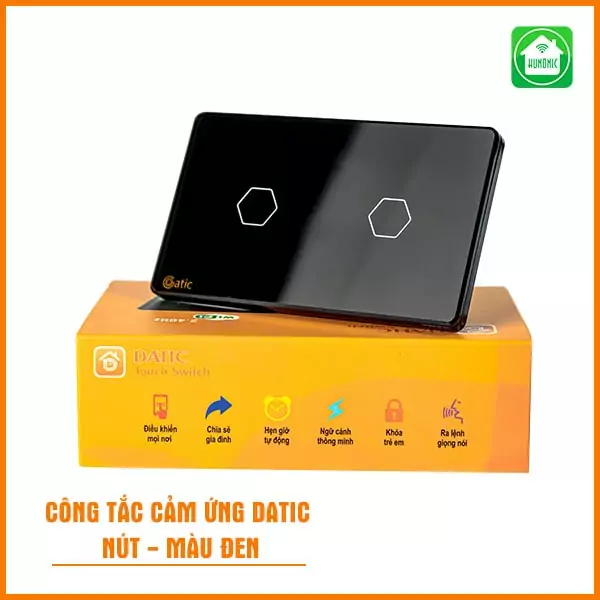 Công Tắc Cảm Ứng Wifi Datic 2 Nút Công Suất 2200W Màu Đen